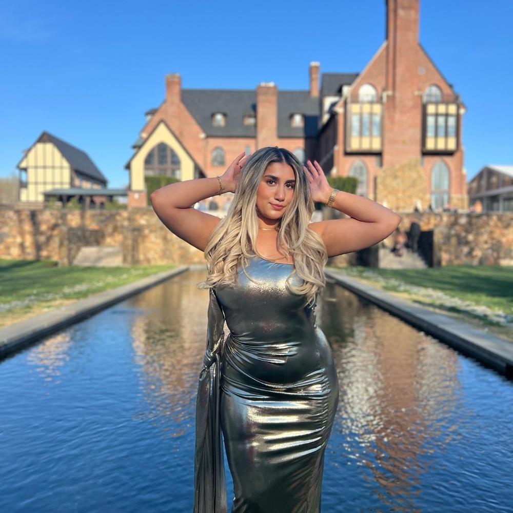 Metallic Gold/Silver One-Shoulder Dress